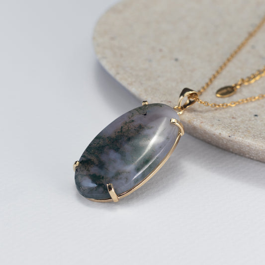 Moss agate mixed shape cabochon pendant