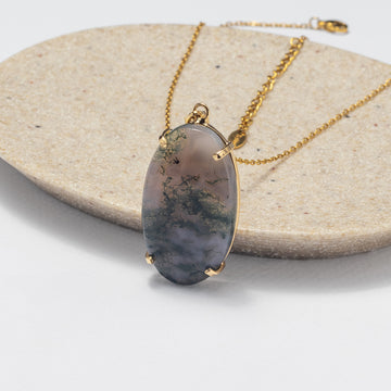 Moss agate mixed shape cabochon pendant