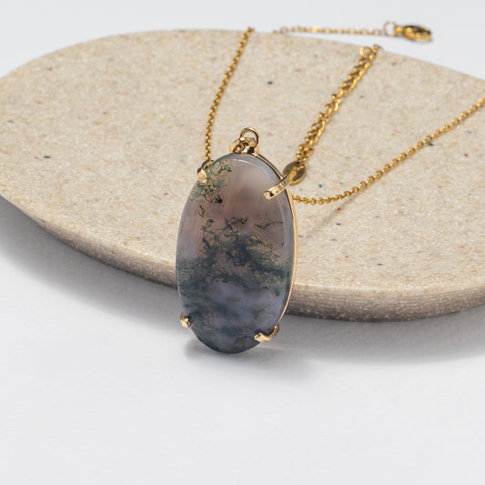 Moss agate mixed shape cabochon pendant