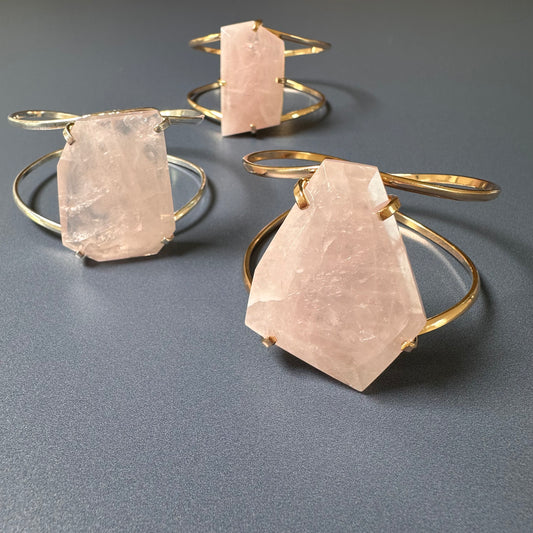 Rose quartz freeform faceted cuff bracelet