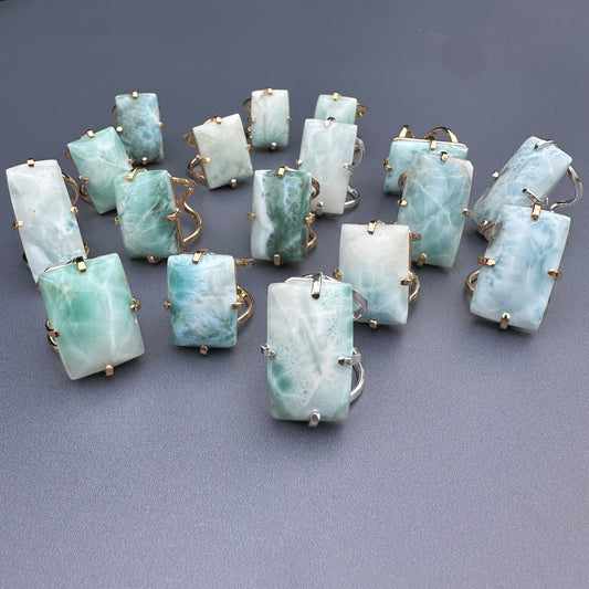 Larimar rectangle cabochon ring