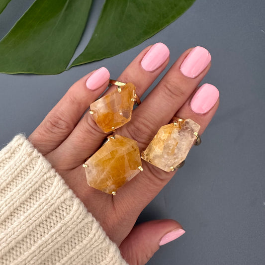 Freeform faceted golden healer ring