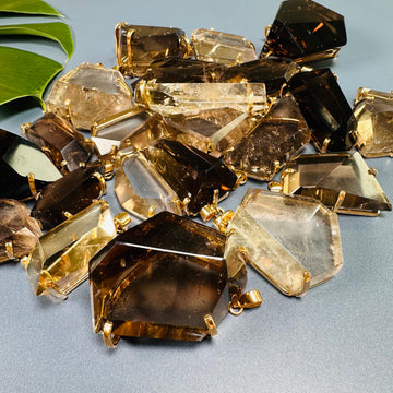 Freeform faceted smoky quartz statement necklace