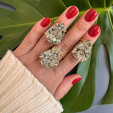 Pyrite teardrop ring