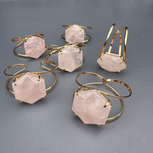 Rose quartz hexagon cuff bracelet