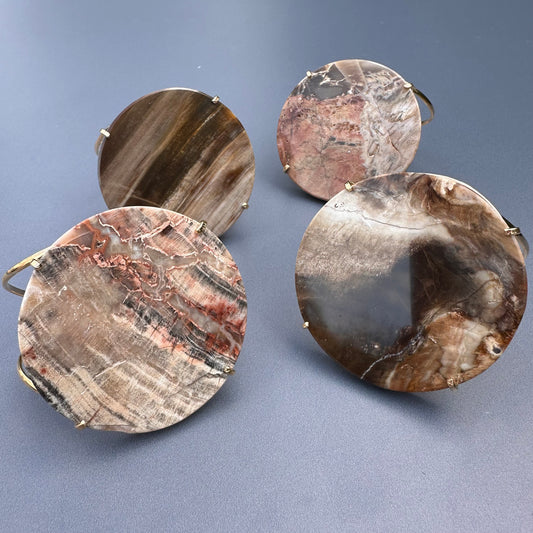 Petrified wood round cuff bracelet