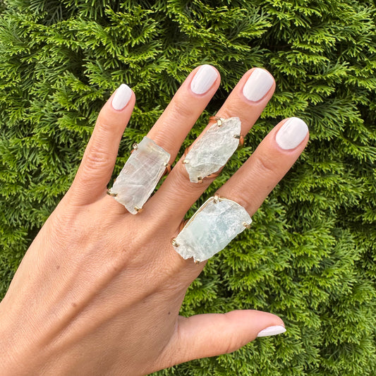 Large raw aquamarine gem ring