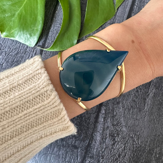 Blue agate pear cuff bracelet