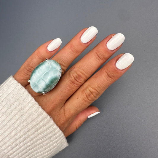 Larimar oval cabochon ring
