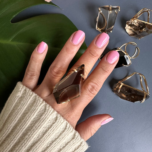 Oversized faceted smoky quartz cocktail ring