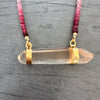 Multicolor sapphire necklace with pink lemurian horizontal connector