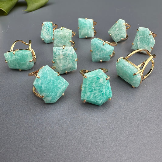 Freeform faceted amazonite ring