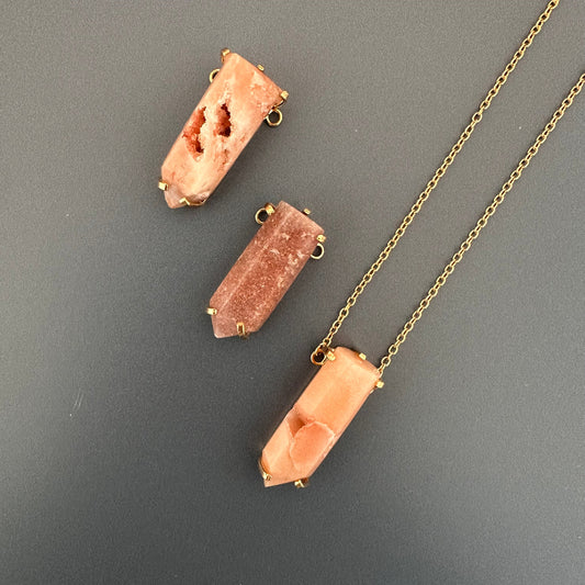 Pink amethyst point connector pendant