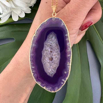 Purple agate slice pendant