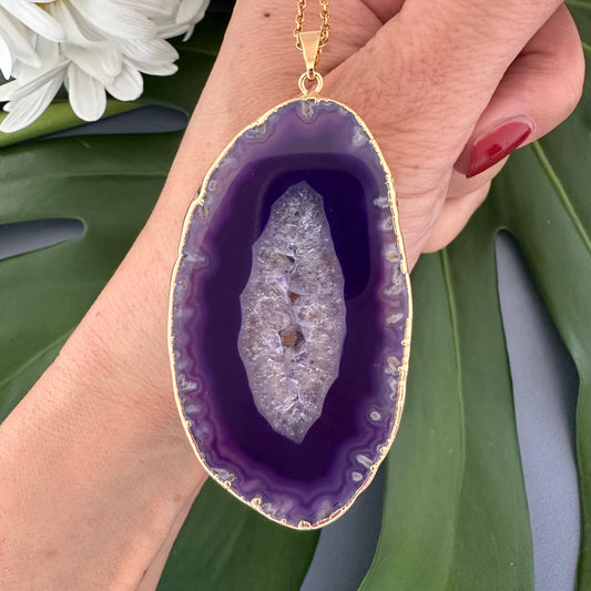 Purple agate slice pendant
