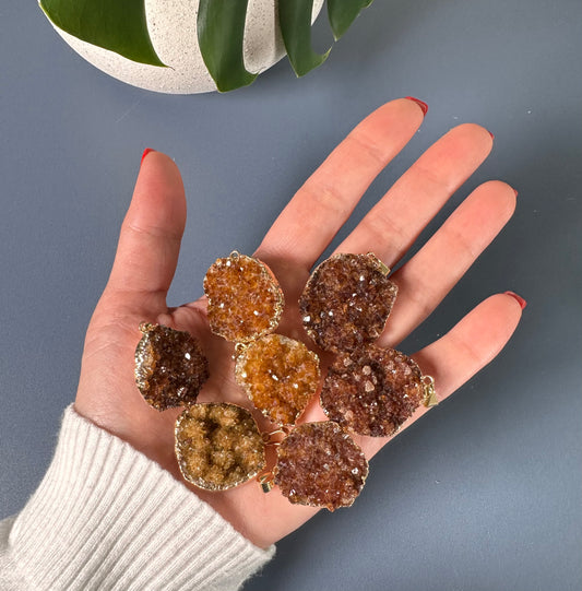 Bezel Brazilian druzy citrine necklace