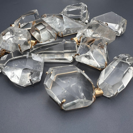 Oversized freeform faceted crystal pendant