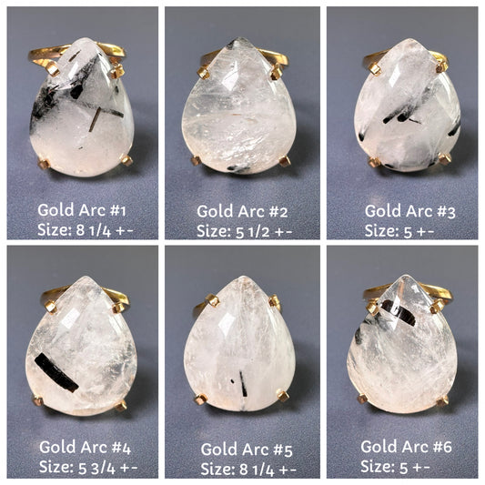 Tourmalinated quartz pear cabochon ring