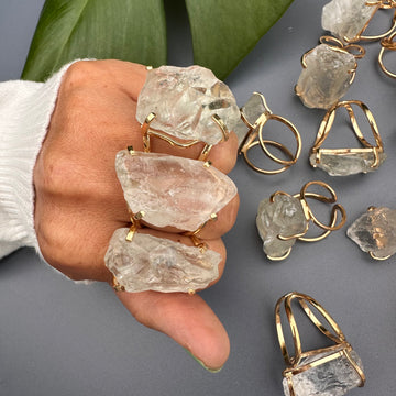 Large raw green amethyst gem ring