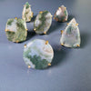 Moss agate mixed-shape cabochon rings