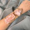 Chunky freeform faceted rose quartz statement cuff bracelet