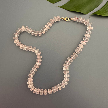 Rose quartz rondelle knotted necklace