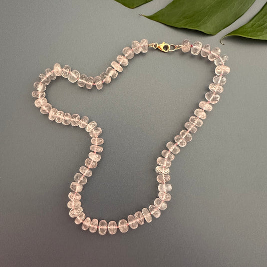 Rose quartz rondelle knotted necklace