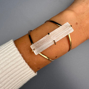Raw selenite bar cuff bracelet