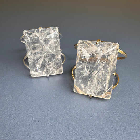 Large crystal smooth rectangle cabochon cuff bracelet