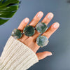 Moss agate mixed-shape cabochon rings