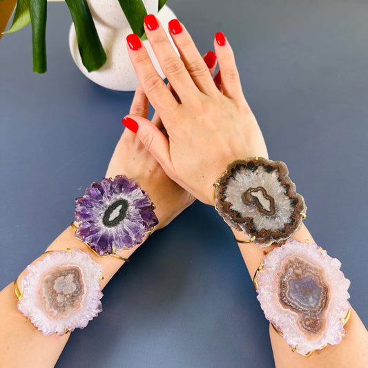 Oversized amethyst stalactite statement cuff bracelet