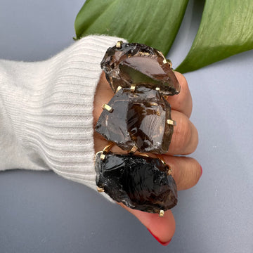 Large raw smoky quartz gem ring