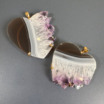 Oversized amethyst crystal slice heart pendant