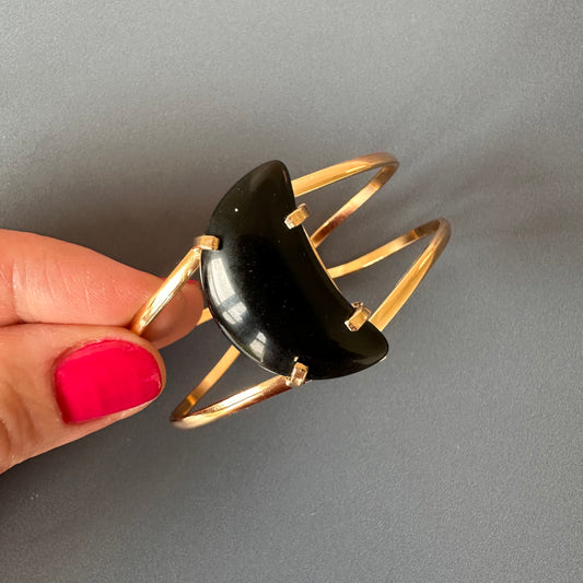 Black onyx crescent moon cuff bracelet