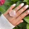 Rose quartz large hexagon ring