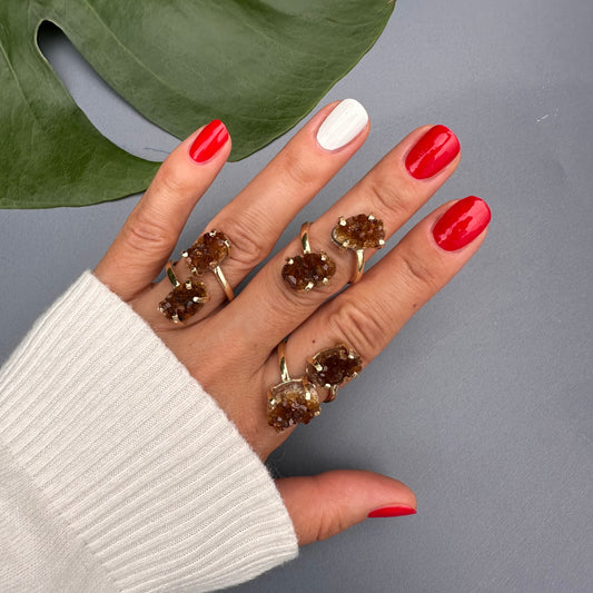 Duo druzy citrine ring