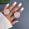 Rose quartz large hexagon ring
