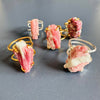 Raw pink tourmaline slice ring in matrix