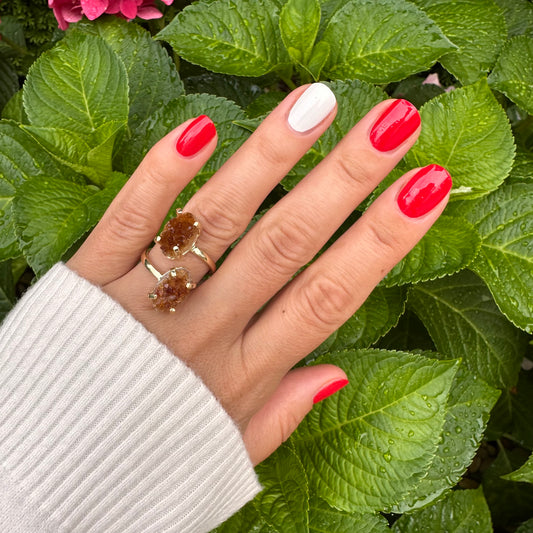 Dual oval citrine druzy cluster ring