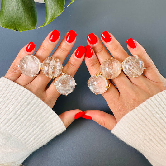 Round crystal cabochon ring