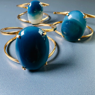 Oval blue agate cuff bracelet