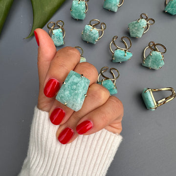 Amazonite freeform faceted ring