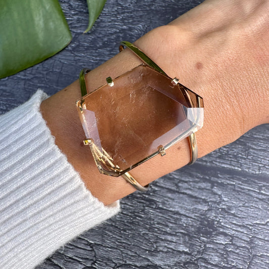 Freeform faceted smoky quartz cuff bracelet