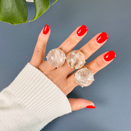 Round crystal cabochon ring