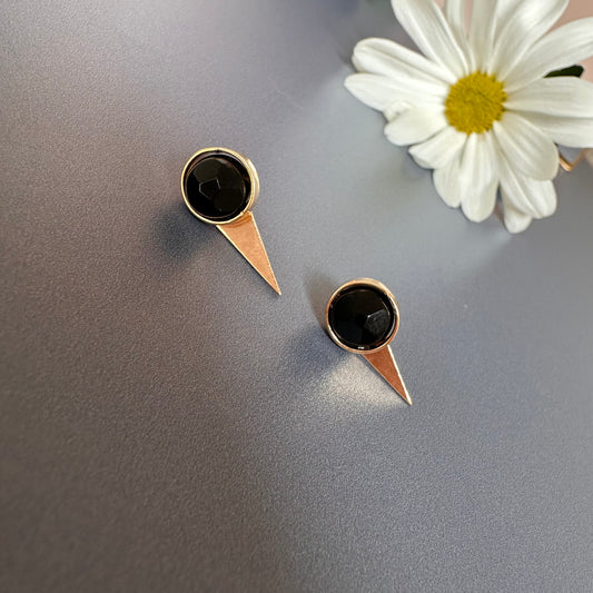 Black onyx studs with ear jacket