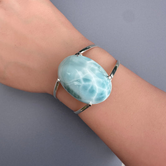 Larimar oval cabochon cuff bracelet