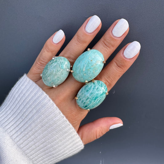 Amazonite oval cabochon ring
