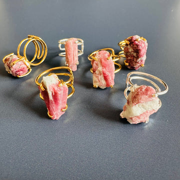 Raw pink tourmaline slice ring in matrix