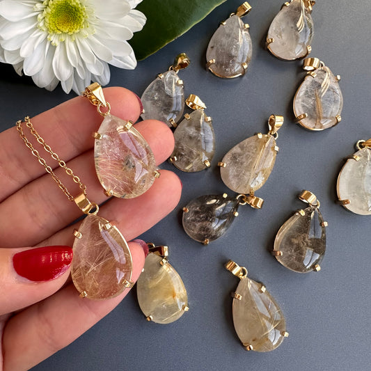 Rutilated quartz teardrop pendant