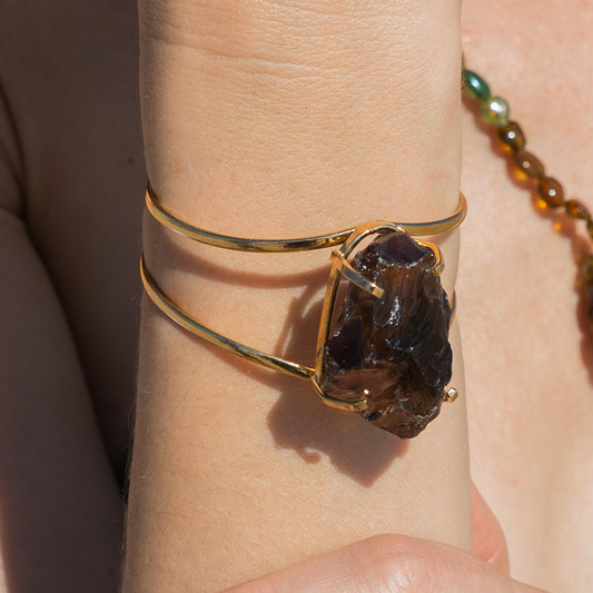 Rough smoky quartz cuff bracelet